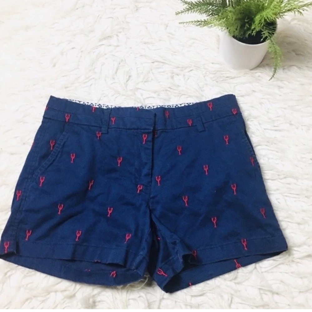British Khaki Women's Chino Shorts Lobster Embroidered Pockets Navy Blue 2